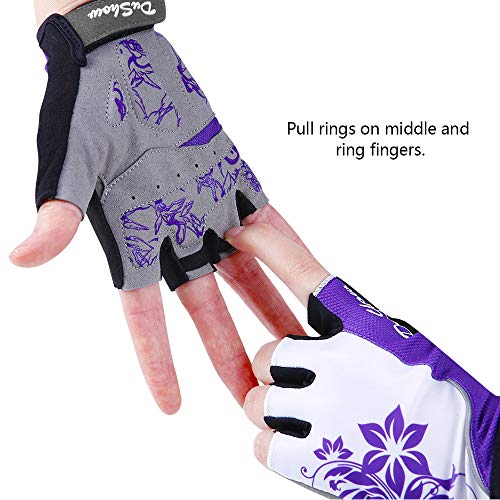 DuShow Women Half Finger Cycling Gloves,Gel Padded Anti-Slip Shock-Absorbing Mountain Road Bicycle Biking Bike Short Fingerless Gloves(Purple,S) - Image 2