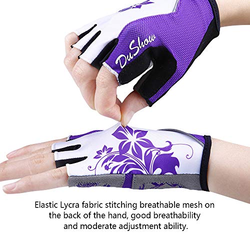 DuShow Women Half Finger Cycling Gloves,Gel Padded Anti-Slip Shock-Absorbing Mountain Road Bicycle Biking Bike Short Fingerless Gloves(Purple,S) - Image 4