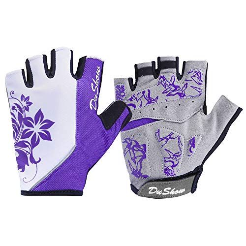 DuShow Women Half Finger Cycling Gloves,Gel Padded Anti-Slip Shock-Absorbing Mountain Road Bicycle Biking Bike Short Fingerless Gloves(Purple,S) - Image 1