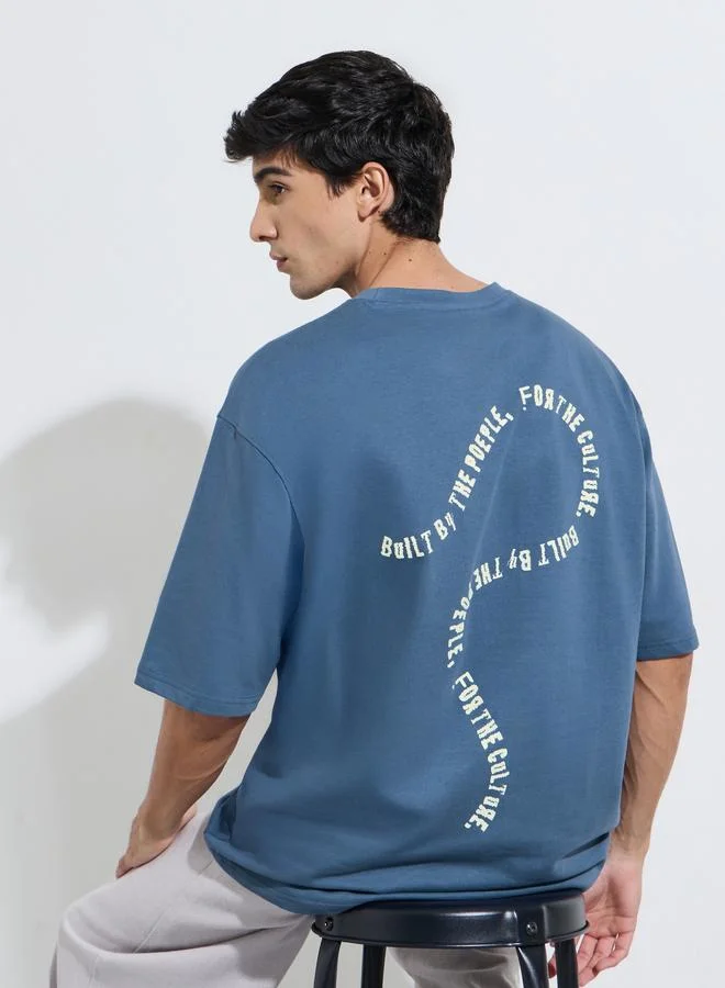 Oversized Chest & Back Screen Print Cotton Terry Crew Neck T-shirt