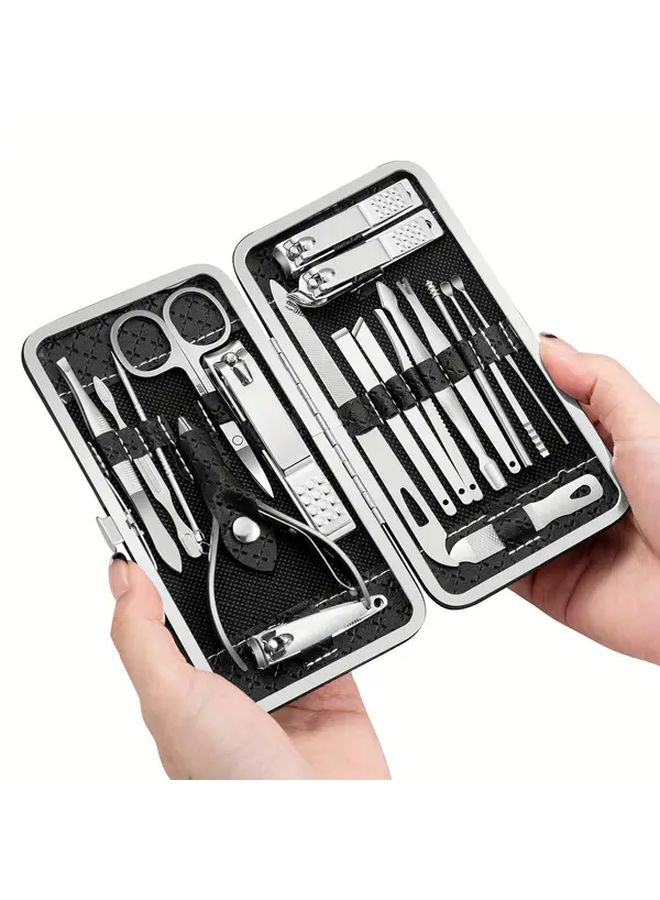 19 Pcs Silvery Stainless Steel Manicure Set Nail Clipper Ear Spoon Personal Care Travel Kit - Image 2
