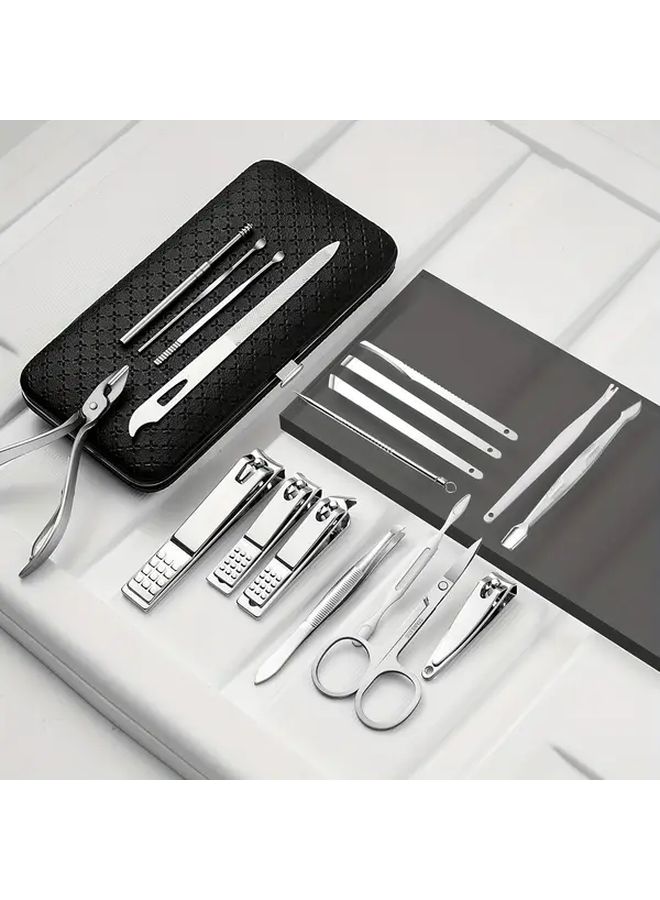 19 Pcs Silvery Stainless Steel Manicure Set Nail Clipper Ear Spoon Personal Care Travel Kit - Image 3