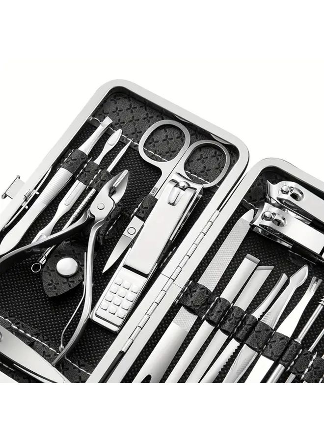 19 Pcs Silvery Stainless Steel Manicure Set Nail Clipper Ear Spoon Personal Care Travel Kit - Image 5