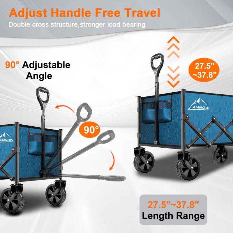 AMNOW Collapsible Folding Wagon Cart, 350LBS Utility Large Capacity Cart Foldable Wagon with All Terrain Wheels, Grocery Wagons Carts for Garden Shopping Sports Camping, Blue - Image 5