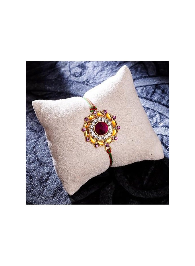 سوكهي Sukhi Rakhi مصمم زهور كوندان أنيق مطلي بالذهب راخي فاخر للأخ مع رولي شوال وبطاقة تهنئة راخي لبهايا راخي للرجال كوندان راخي - Image 2