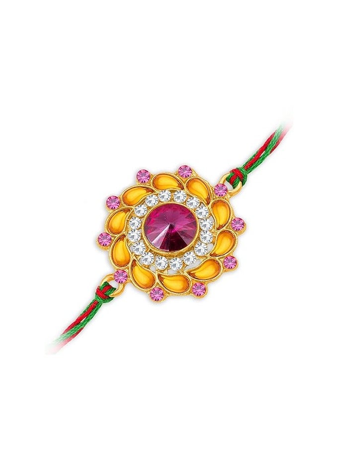 سوكهي Sukhi Rakhi مصمم زهور كوندان أنيق مطلي بالذهب راخي فاخر للأخ مع رولي شوال وبطاقة تهنئة راخي لبهايا راخي للرجال كوندان راخي - Image 3