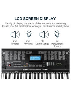 61-Key Electronic Keyboard with LCD Screen, 255 Timbres, 255 Rhythms, 50 Demo Songs, Multi-Device Support, Perfect for Beginners (Mk-825, black)  - Image 3