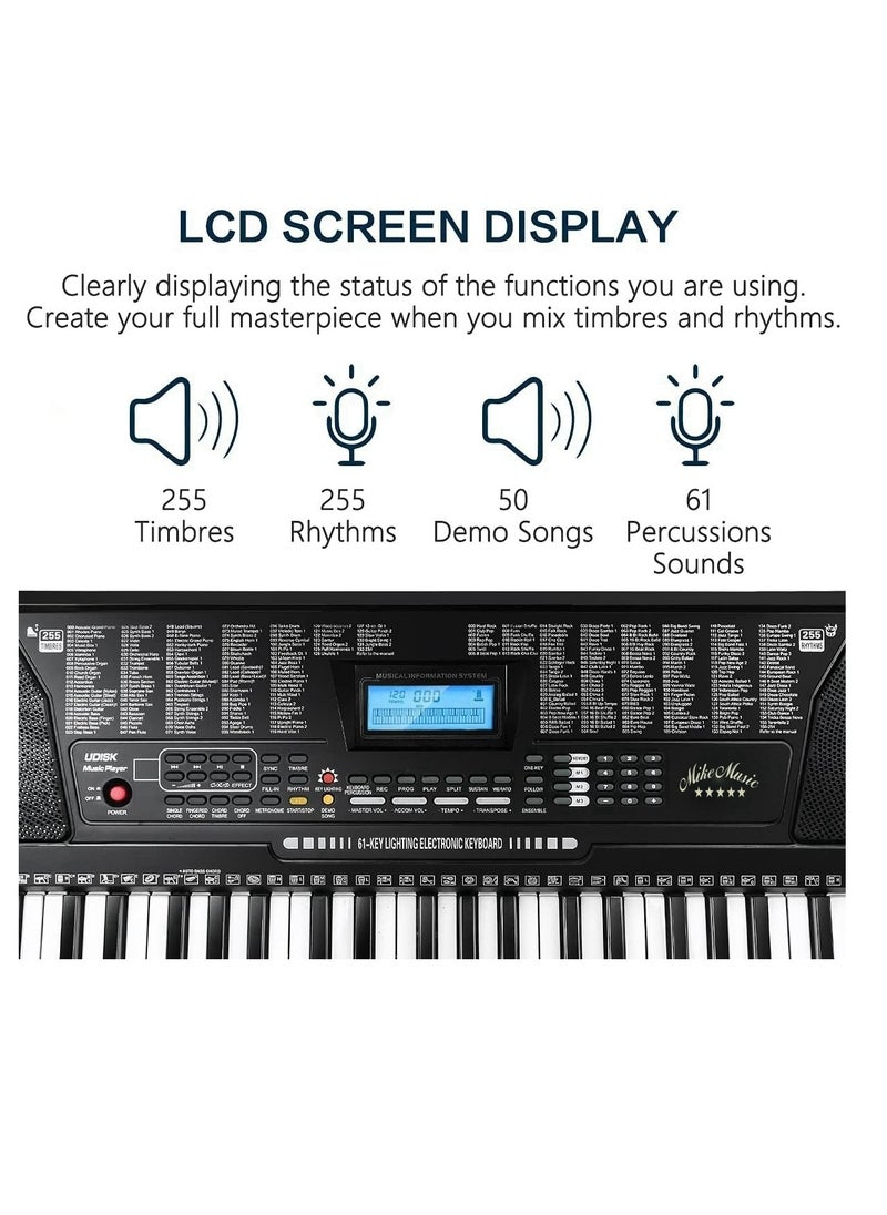 61-Key Electronic Keyboard with LCD Screen, 255 Timbres, 255 Rhythms, 50 Demo Songs, Multi-Device Support, Perfect for Beginners (Mk-825, black)  - Image 3