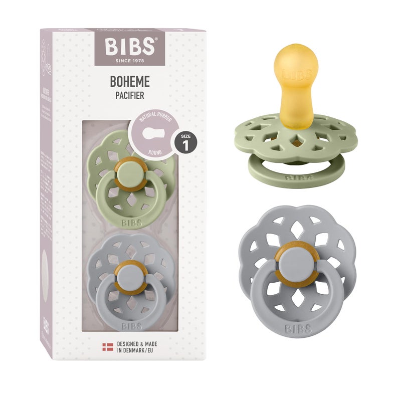 BIBS Pacifiers - Boheme Collection | BPA-Free Baby Pacifier | Made in Denmark | Set of 2 Sage/Cloud Color Premium Soothers | Size 0-6 Months - Image 1