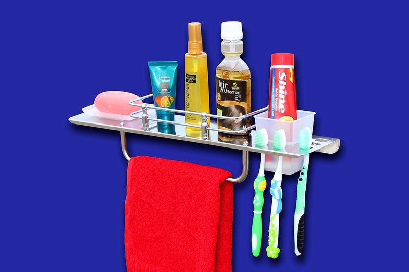 AMPEX Stainless Steel 5 in 1 Multipurpose Bathroom Shelf/Rack/Towel Hanger/Tumbler Holder/Soap Dish/Bathroom Accessories - Image 1