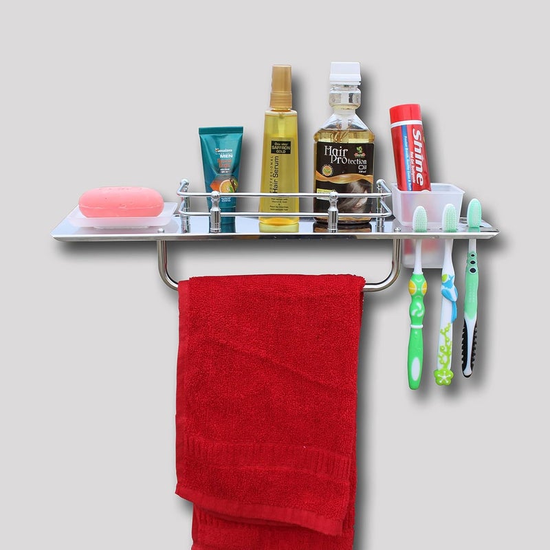 AMPEX Stainless Steel 5 in 1 Multipurpose Bathroom Shelf/Rack/Towel Hanger/Tumbler Holder/Soap Dish/Bathroom Accessories - Image 4