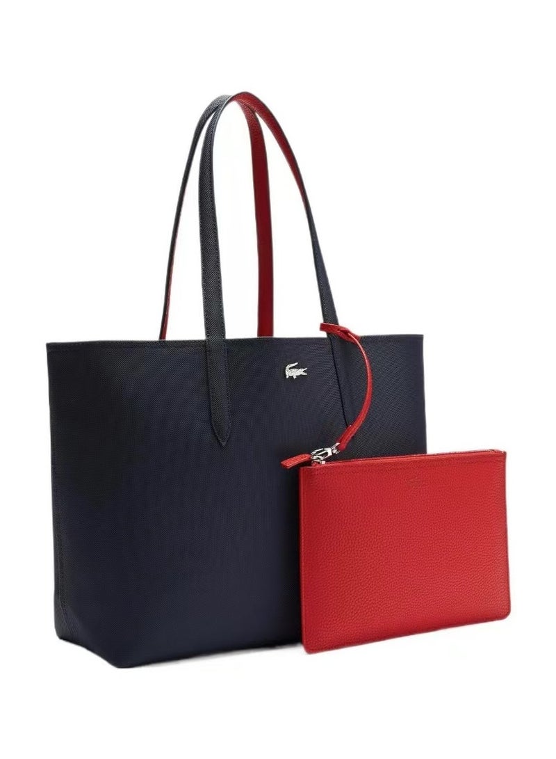 PVC handbag shopping bag shoulder bag female black/red  - Image 2