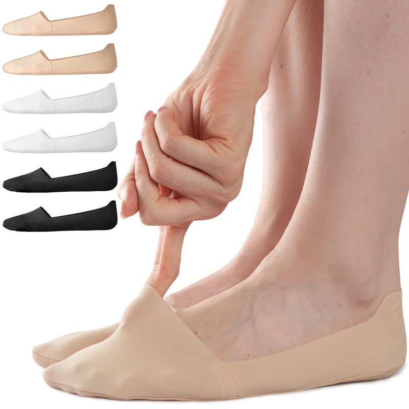 Sofier No Show Socks Womens, Non Slip Low Cut 6 Pairs Thin Silky Dress Footies Liner Invisible Socks Flats Loafers Sneakers Nude Black White - Image 1