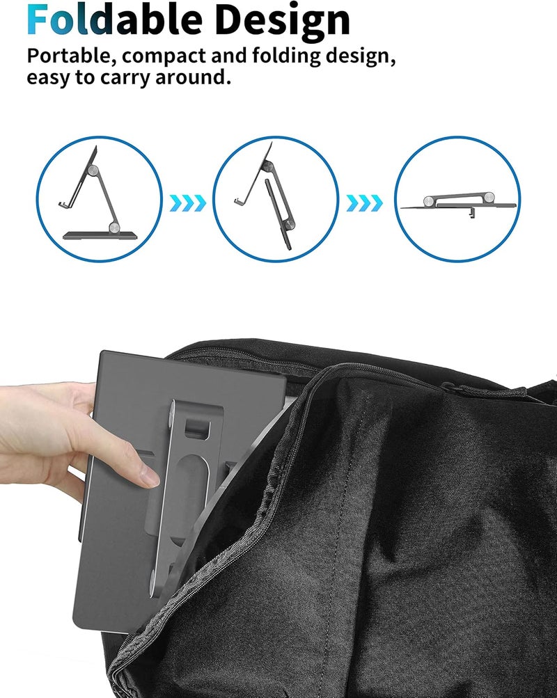 ALASHI حامل أجهزة لوحية من للمكتب، حامل ثابت بقاعدة معدنية ثقيلة ومُثخنة للأجهزة اللوحية الكبيرة، قابل للتعديل بزوايا متعددة وقابل للطي، يدعم عالميًا الأجهزة اللوحية من 4 إلى 13.3 بوصة، رمادي - Image 5