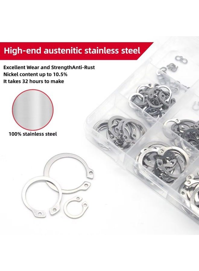 AIMUNOK 225Pcs External Retaining Rings Snap Rings Assortment Kit, 304 Stainless Steel External C-Clip Set, 15 Sizes Circlip Snap Rings M3 - M25 - Image 3