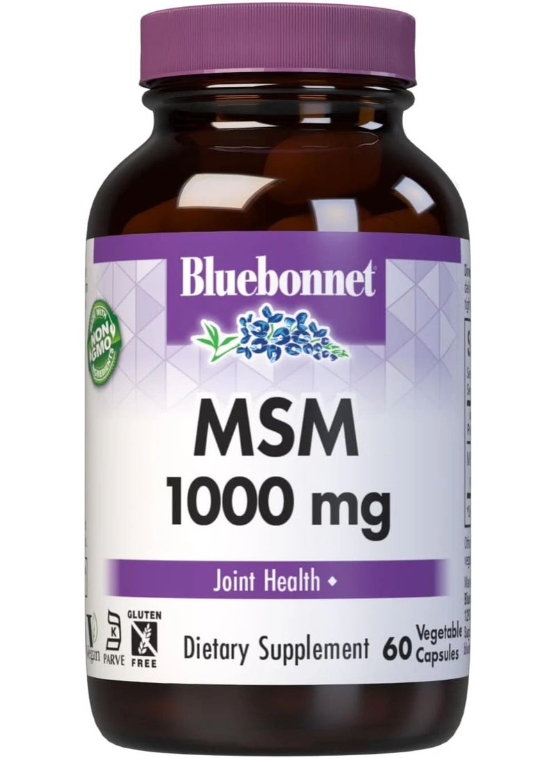 Bluebonnet MSM – 1000 mg OptiMSM®, Vegan, Gluten‑Free Joint Support, 60 Capsules - Image 1