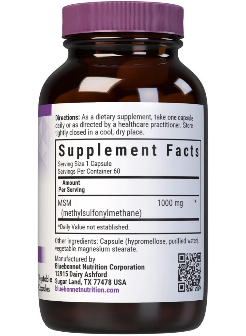 Bluebonnet MSM – 1000 mg OptiMSM®, Vegan, Gluten‑Free Joint Support, 60 Capsules - Image 2