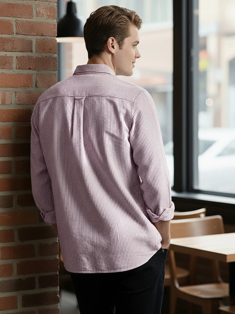 Urbano Fashion  Urbano Fashion Men's Maroon Cotton Full Sleeve Regular Fit Casual Striped Shirt  | Best Price UAE