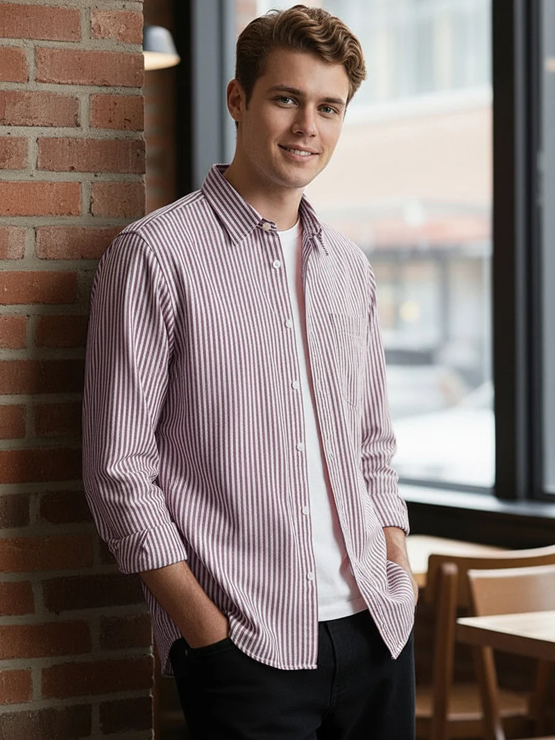 Urbano Fashion Men's Maroon Cotton Full Sleeve Regular Fit Casual Striped Shirt