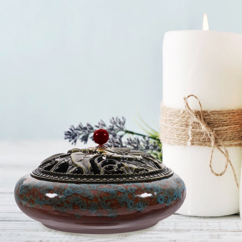Antique Ceramic Incense Burner Incense Holder Desk Ornament for Coil Incense - Image 4
