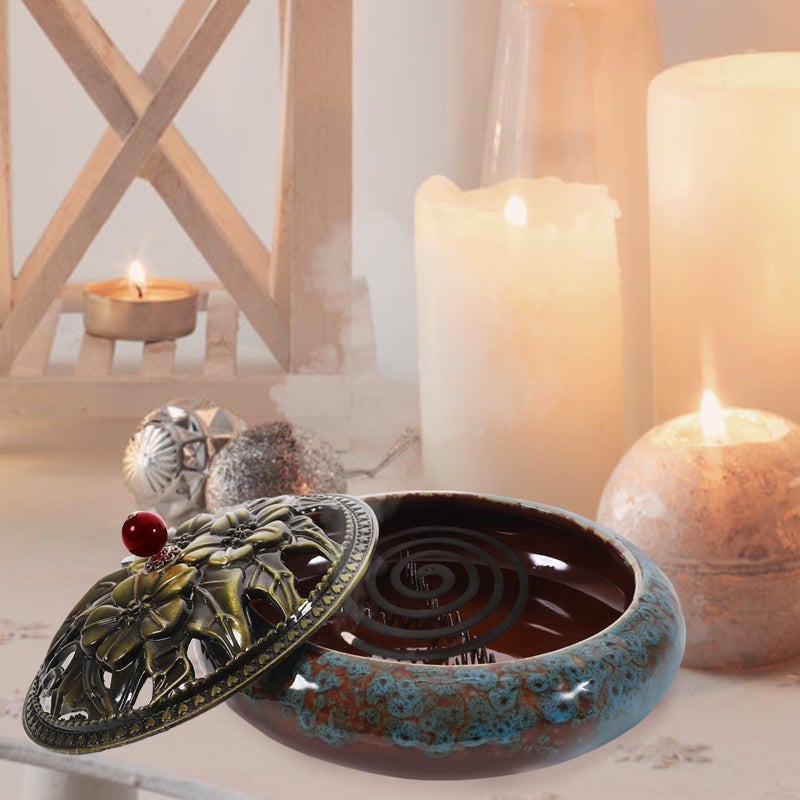 Antique Ceramic Incense Burner Incense Holder Desk Ornament for Coil Incense - Image 3