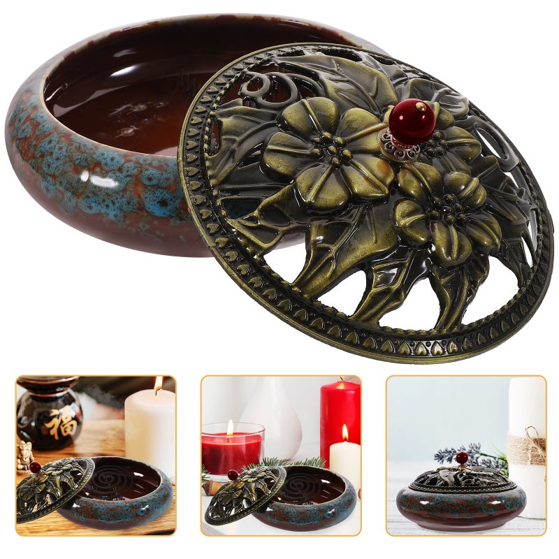 Antique Ceramic Incense Burner Incense Holder Desk Ornament for Coil Incense - Image 2