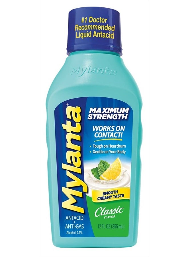 Mylanta Antacid and Gas Relief, Maximum Strength Formula, Classic Flavor, 12 Fluid Ounce  - Image 1