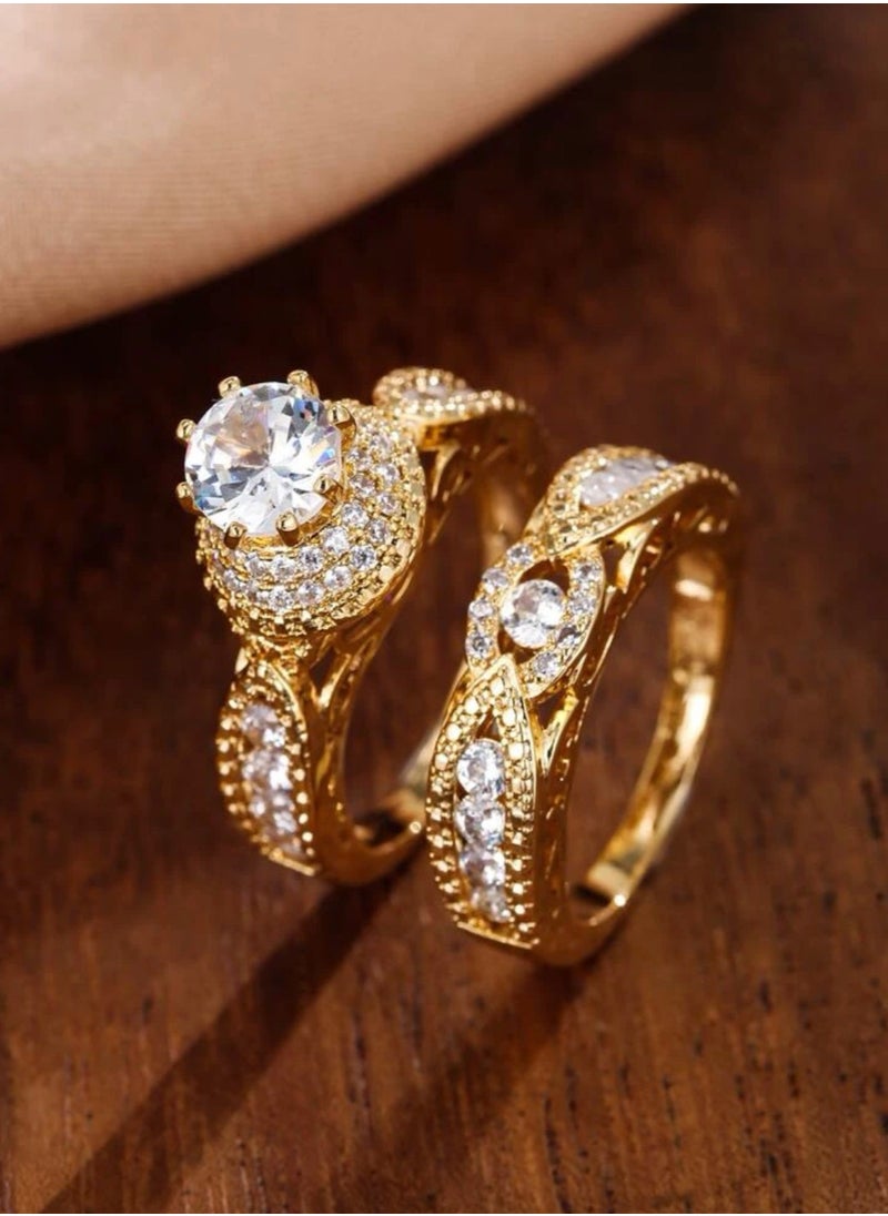 Jewelry 4You - 2 PCs Stainless Steel 18k Gold Plated Ring For Women Size 7 - Image 1