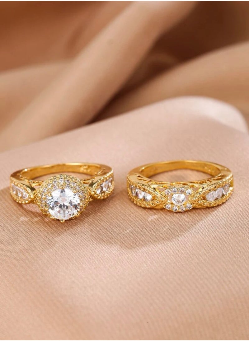 Jewelry 4You - 2 PCs Stainless Steel 18k Gold Plated Ring For Women Size 7 - Image 1