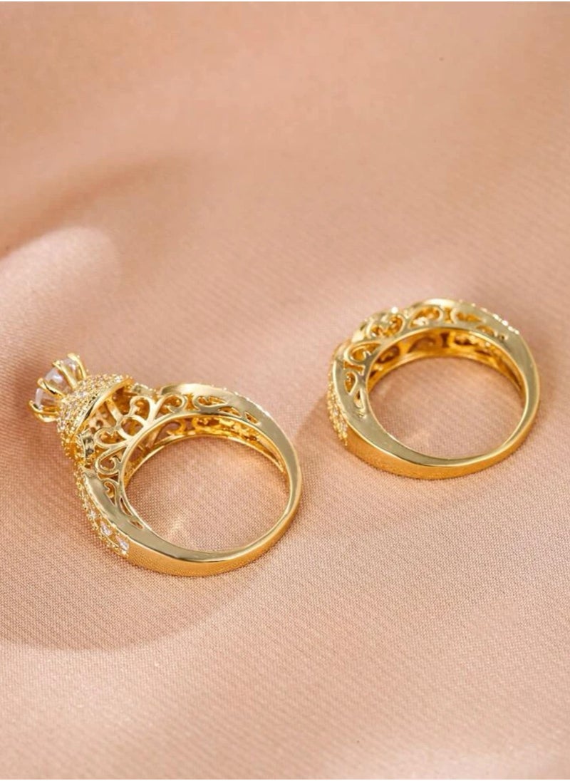 Jewelry 4You - 2 PCs Stainless Steel 18k Gold Plated Ring For Women Size 7 - Image 1