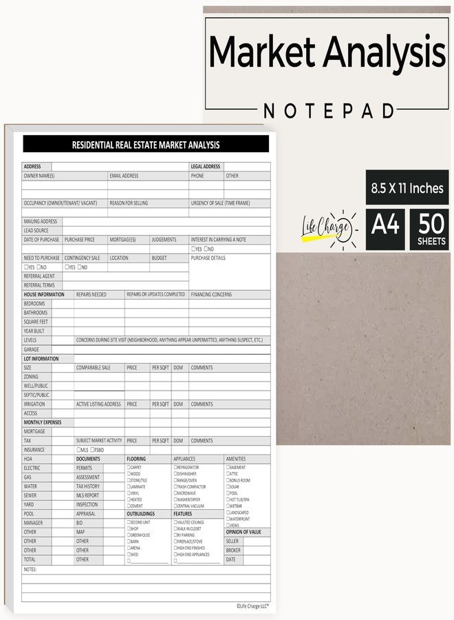 Life Charge Real Estate Agent Supplies - Real Estate Market Analysis Notepad for Listing Realtor Folders. A Checklist Form to Help Determine Residential Market Value. 50 Sheet Pad 8.5X11. Made in the USA. . - Image 3