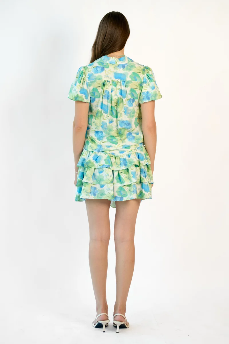 Virgio 100% Viscose Floral Puff Sleeve Shirt