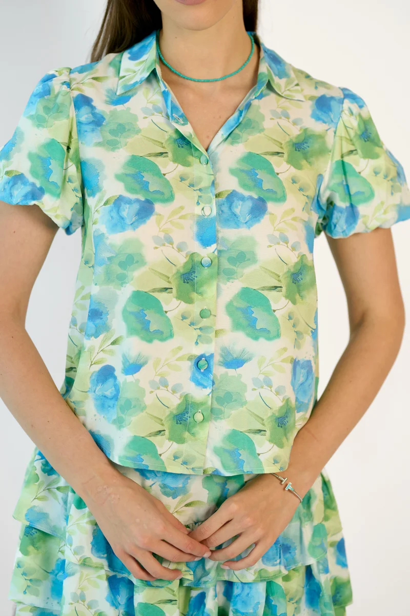 فيرجيو 100% Viscose Floral Puff Sleeve Shirt