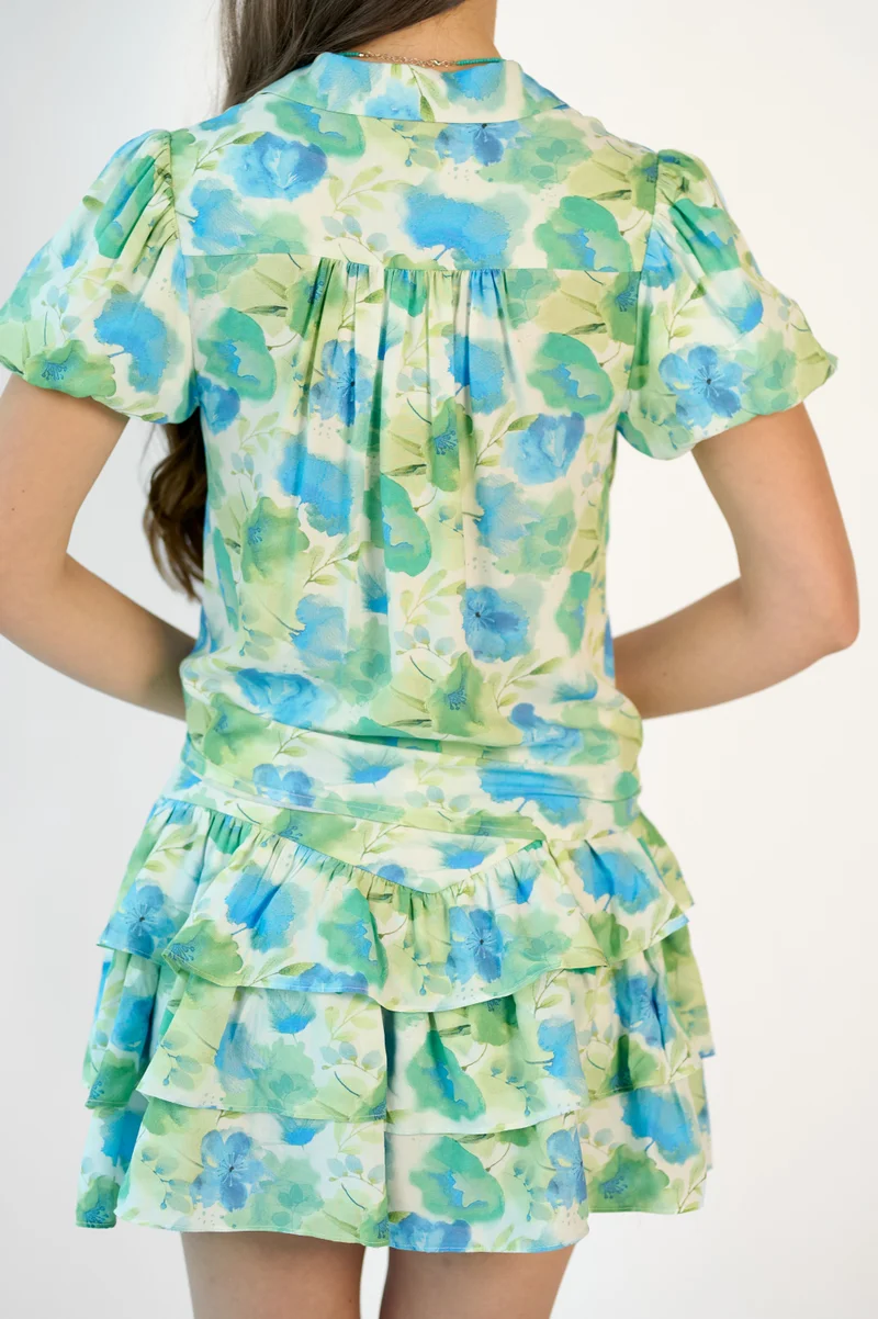 Virgio 100% Viscose Floral Puff Sleeve Shirt