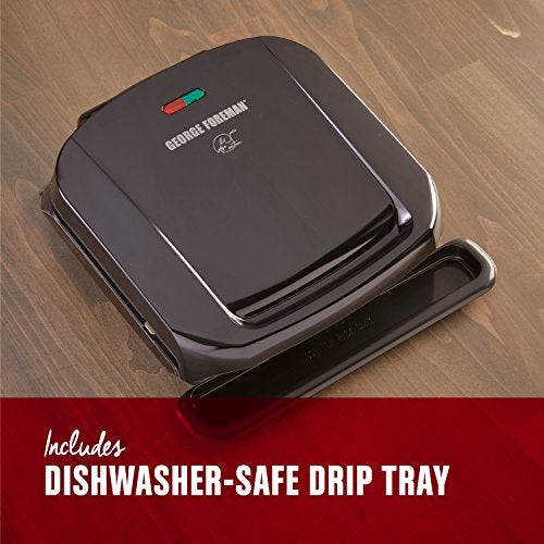 George Foreman 4-Serving Removable Plate Electric Grill and Panini Press, George Tough Non-Stick Coating, Drip Tray Catches Grease, Black - Image 4