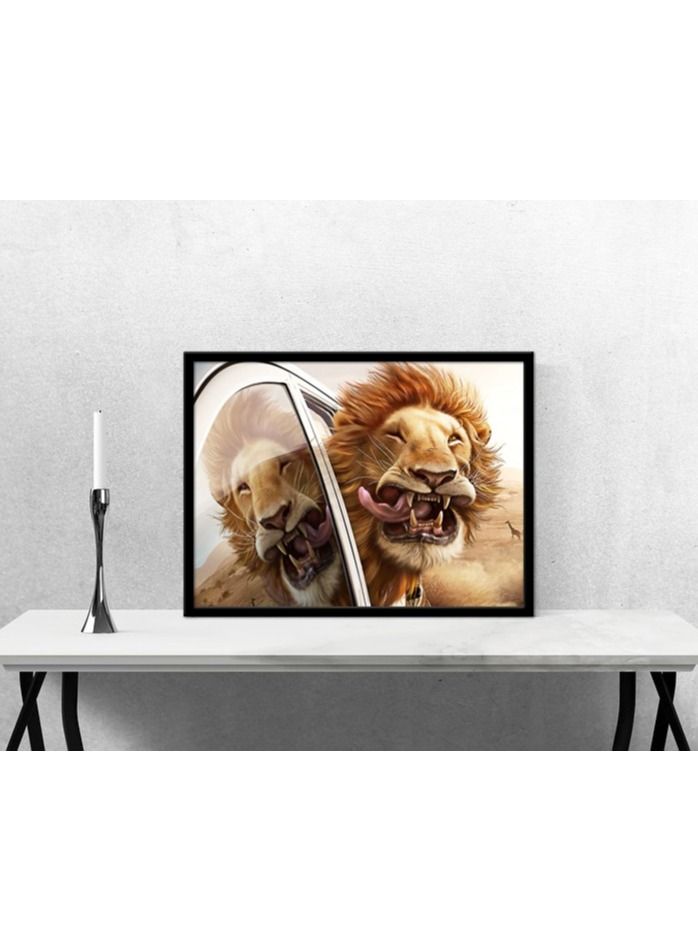 Spoil Your Wall Spoil Your Wall Black Frame Poster Funny Cartoon Lion Size 40x30cm  - Image 1