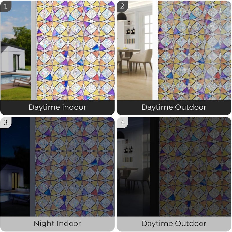 ADD.HERES Window Privacy Film Home Room Bathroom Spring Decor Car Decorations, Stained Glass Window Film, Static Cling Window Film, Window Tint，Rainbow Window Film (Aureate Mosaic, 17.3" x 78.7") - Image 5