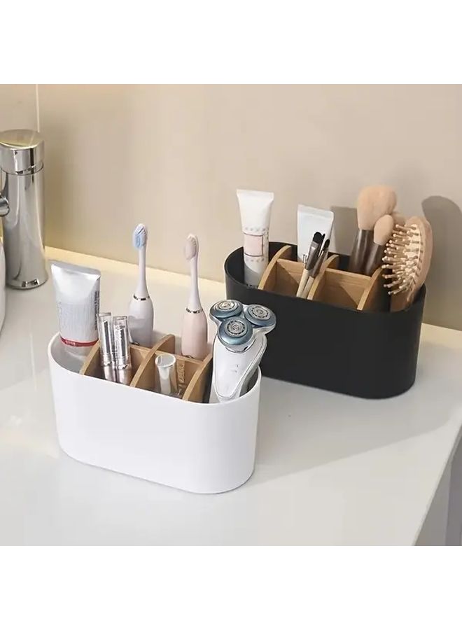 Black Plastic Toothbrush Holder with Partition Freestanding Organizer for Bathroom and Desktop Storage - Image 2