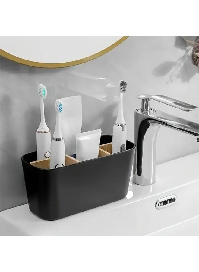 Black Plastic Toothbrush Holder with Partition Freestanding Organizer for Bathroom and Desktop Storage - Image 5