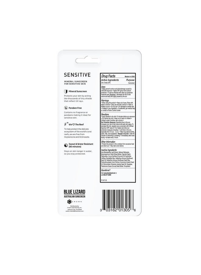 BLUE LIZARD - Sensitive Mineral Sunscreen Stick With Zinc Oxide, Spf 50+, Water Resistant, Uva Uvb Protection Easy To Apply, Fragrance Free, 0.5 Oz - Image 1