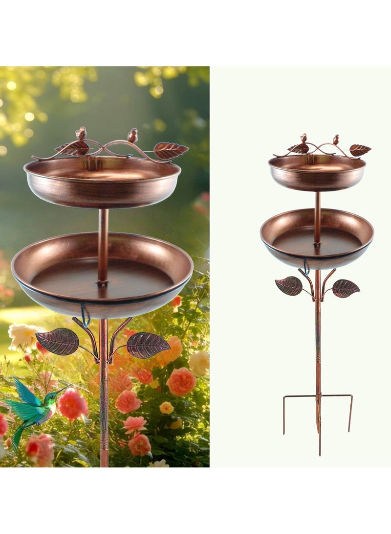 حمام طيور للاستخدام الخارجي، حمامات طيور قائمة عتيقة بطول 123 سم للاستخدام الخارجي، أوعية تغذية حمام طيور معدنية مزدوجة الطبقات للحديقة والفناء وديكور الحديقة، قاعدة مطورة بخمسة رؤوس من البرونز العتيق - Image 1