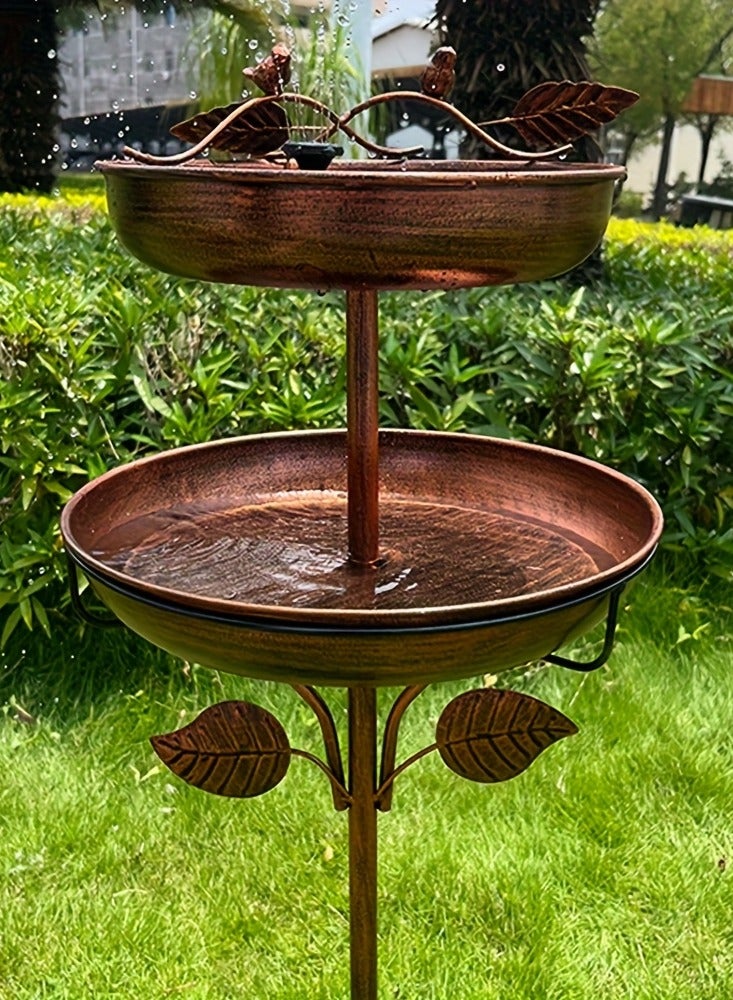 حمام طيور للاستخدام الخارجي، حمامات طيور قائمة عتيقة بطول 123 سم للاستخدام الخارجي، أوعية تغذية حمام طيور معدنية مزدوجة الطبقات للحديقة والفناء وديكور الحديقة، قاعدة مطورة بخمسة رؤوس من البرونز العتيق - Image 3