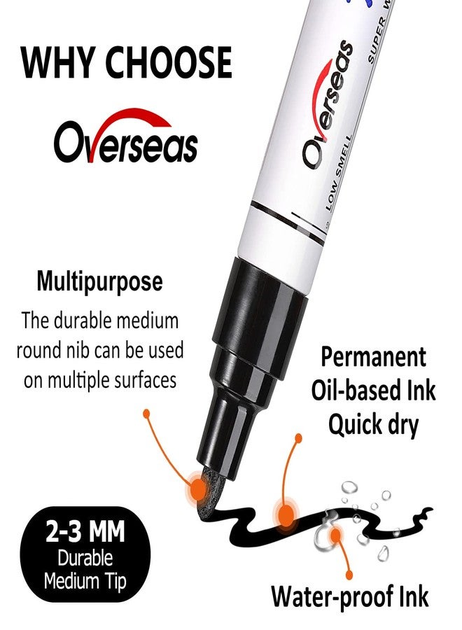 Overseas White and Black Paint Pens, 6 Pack Oil Based Permanent Markers - Medium Tip, Quick Dry and Waterproof Paint Markers for Rock, Wood, Metal, Plastic, Canvas, Glass, Ceramics, Rubber, Stone - Image 2