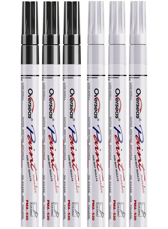 Overseas White and Black Paint Pens, 6 Pack Oil Based Permanent Markers - Medium Tip, Quick Dry and Waterproof Paint Markers for Rock, Wood, Metal, Plastic, Canvas, Glass, Ceramics, Rubber, Stone - Image 1