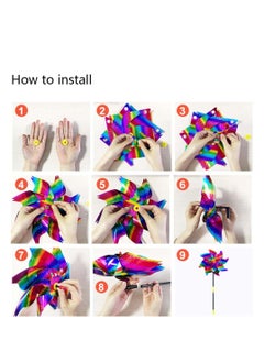 SYOSI Reflective Bird Repellent Windmill, 6 Pcs 24cm Pinwheel Birds Deterrent Hanging Device Sparkly Stripe Spinners to Scare Birds Away From House, Window, Garden, Farm  - Image 4