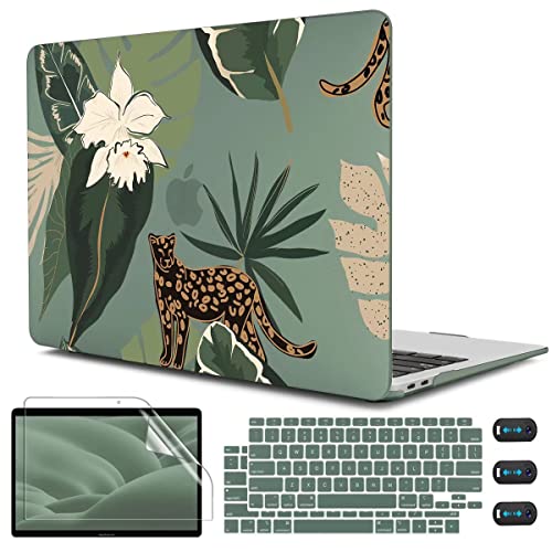 CISSOOK Compatible with MacBook Air 13 inch Case 2021 2020 2019 2018 Release Model M1 A2337 A2179 A1932, Midnight Green Hard Case Leopard Cover for MacBook Air 13 inch with Touch ID - Panther Leopard - Image 1