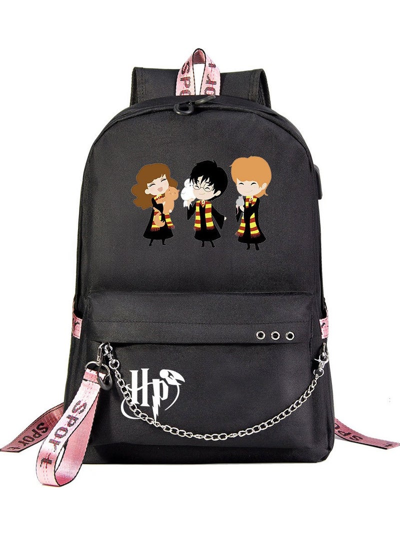 Harry Potter Cartoon Print Student Youth Large Capacity Backpack For Men And Women