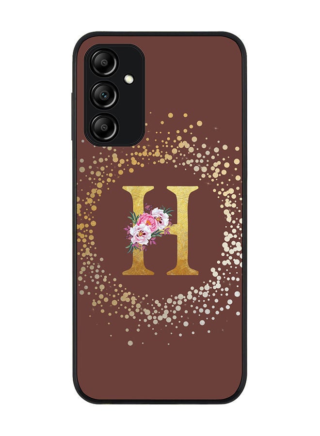 Stylizedd Rugged Black edge case for Samsung Galaxy A14 4G/5G Slim fit Soft Case Flexible Rubber Edges Anti Drop TPU Gel Thin Cover - Custom Monogram Initial Letter Floral Pattern Alphabet - H (Brown) - Image 1