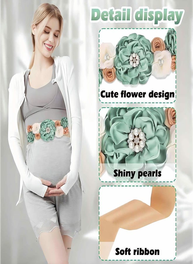 Baby Shower Sash for Mommy & Daddy Corsage Pins, Pink Flower Mom to Be Belly Sash Belt Baby Shower (Green) - Image 4