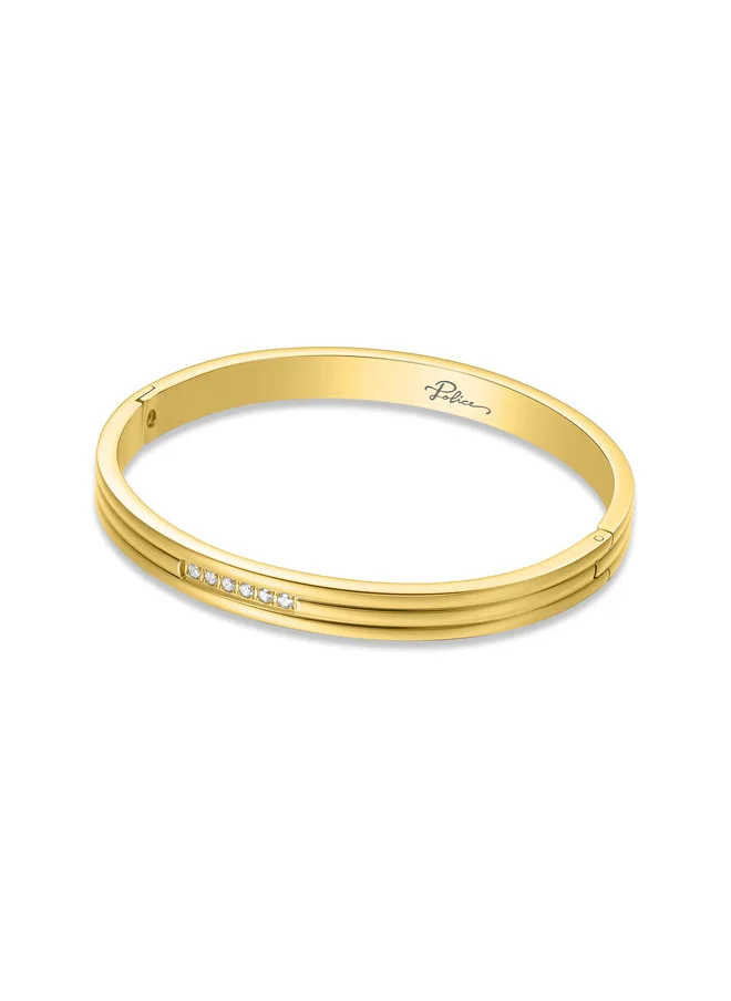 POLICE Lavaliere Gold-Plated Bangle for Women Sleek Linear Pattern with Sparkling Crystals